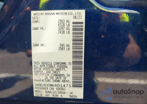 2021 Nissan Altima Sr Fwd z USA, uszkodzony, nr VIN 1N4BL4CV5MN401475